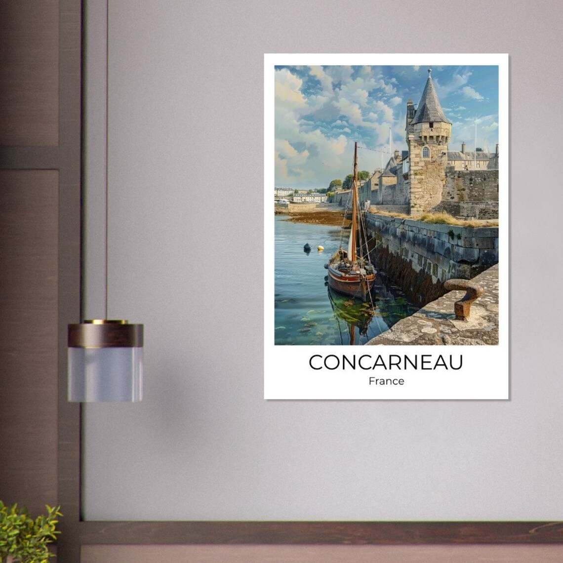 Concarneau Walled Harbor Town Traditional Sailboat France Poster - Image 3