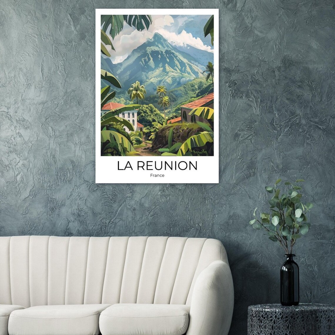 La Reunion France Tropical Volcanic Peaks Village Travel Poster - Image 2