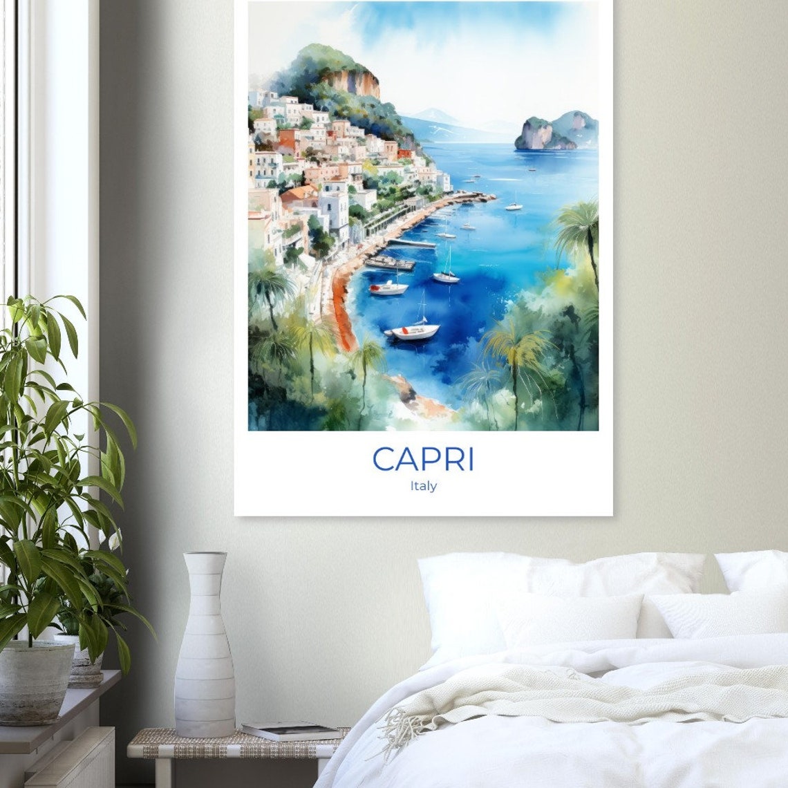Capri Travel Poster Italy Gift Capri Travel Poster Watercolor Travel Print Capri Capri Travel Souvenir Capri Wall Decoration Italy Print - Image 3