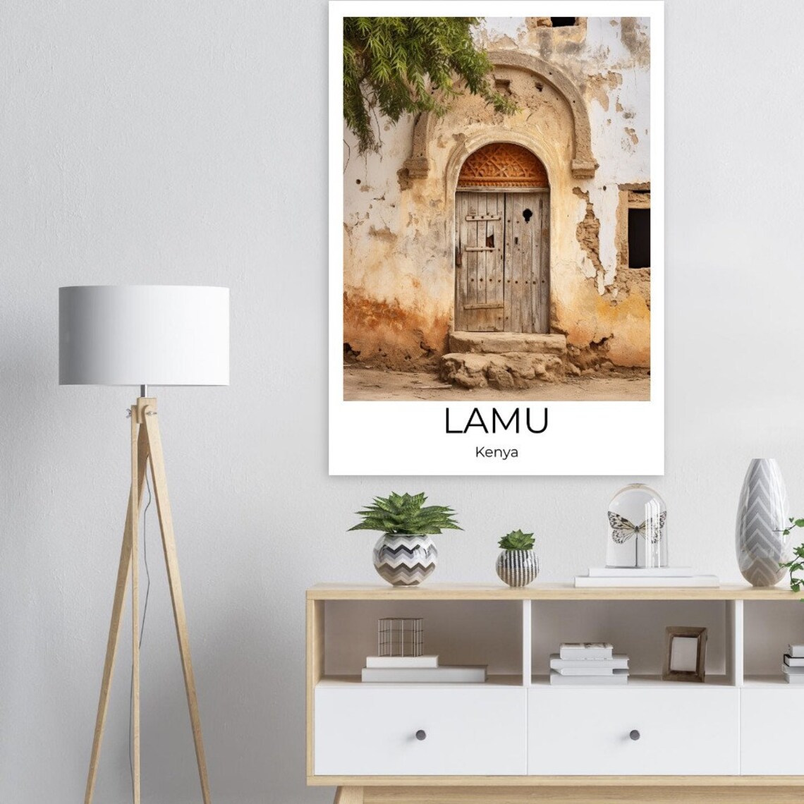 Lamu Kenya Travel Poster Weathered Wooden Door Swahili Coast Scene - Image 4