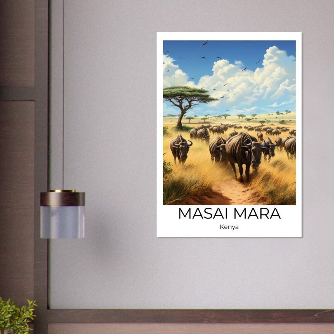 Kenya Masai Mara Wildebeest Herd Savanna Wildlife Travel Poster - Image 4