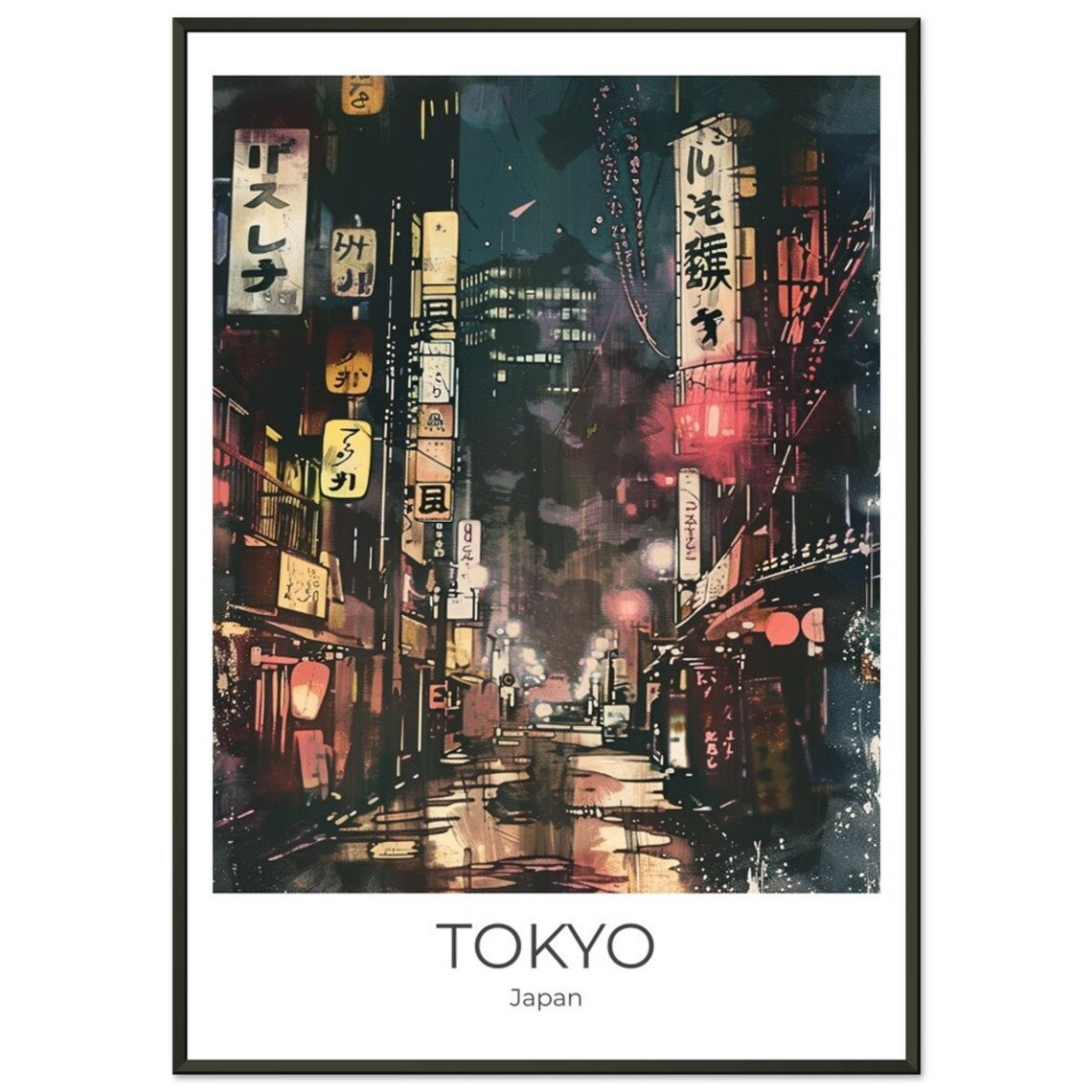 Tokyo Japan Neon Alley Night City Scene Retro Travel Art Poster - Image 4