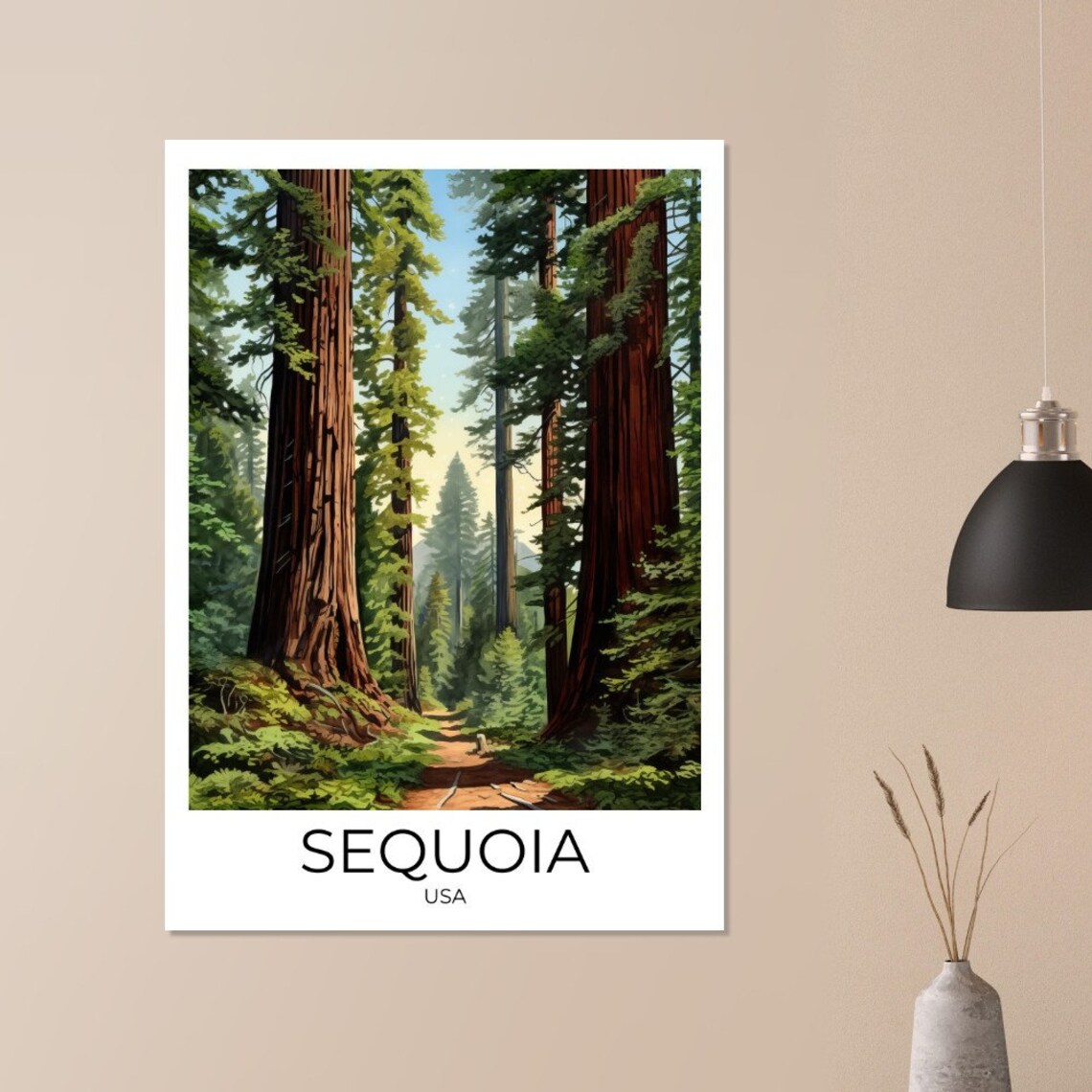 Sequoia USA Giant Redwood Forest Trail Vintage Travel Poster - Image 3