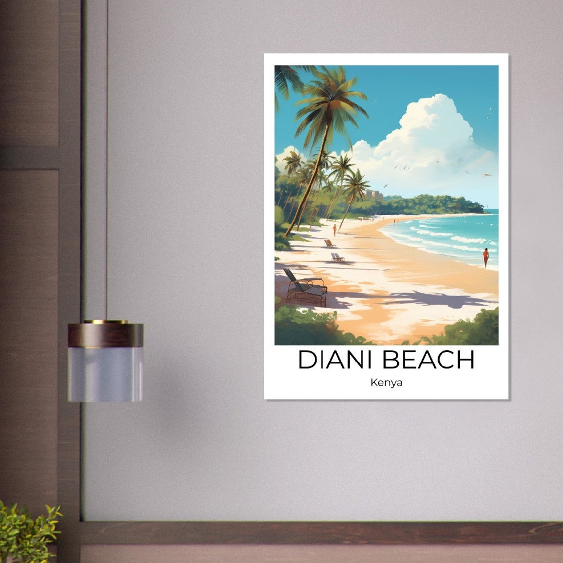 Diani Beach Kenya Palm Framed Shoreline and Sun Loungers Poster - Image 2