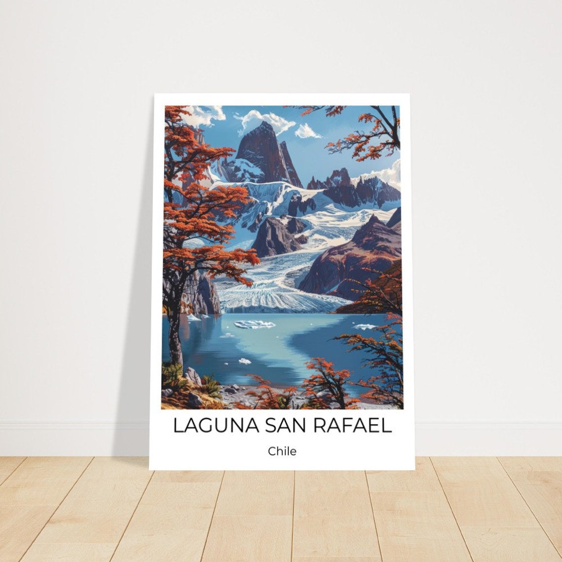 Laguna San Rafael Chile Glacier Red Autumn Trees Scene Poster - Image 2