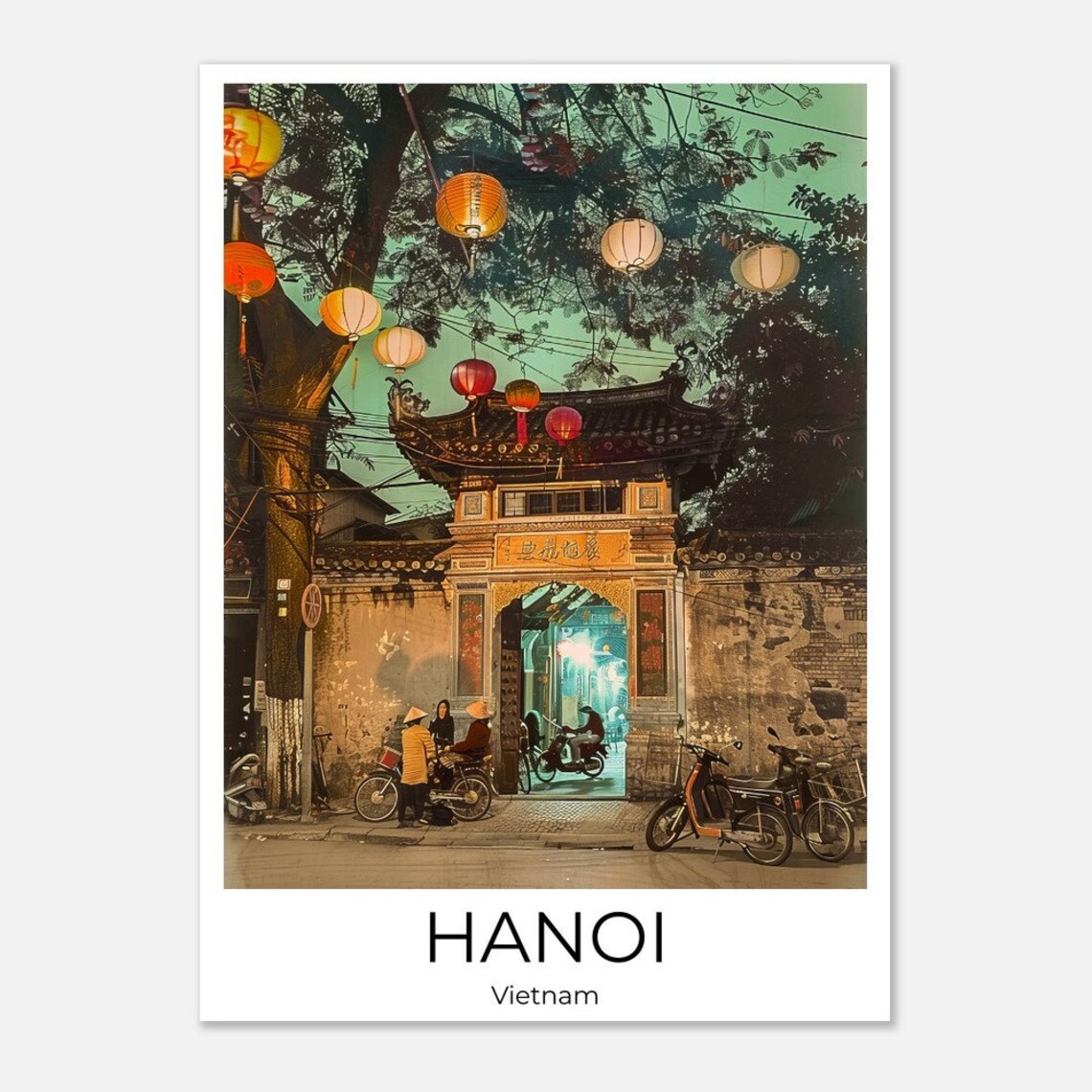 Hanoi Vietnam Night Lantern Temple Gate Street Photography Poster - Image 4