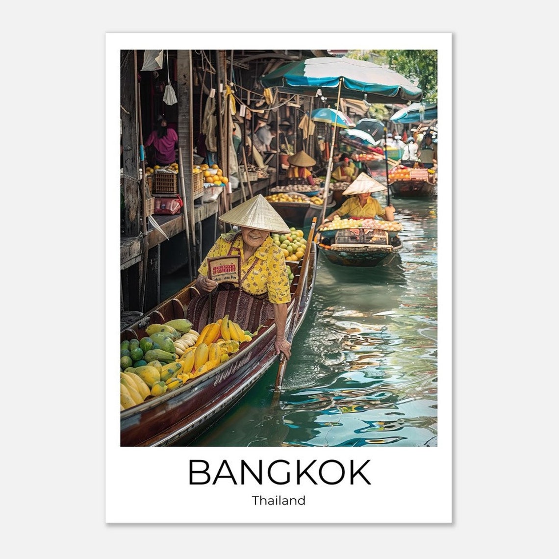 Bangkok Floating Market Travel Poster Of Flower Market Of Bangkok Wall Art Bangkok Travel Thailand Bangkok Wall Decoration