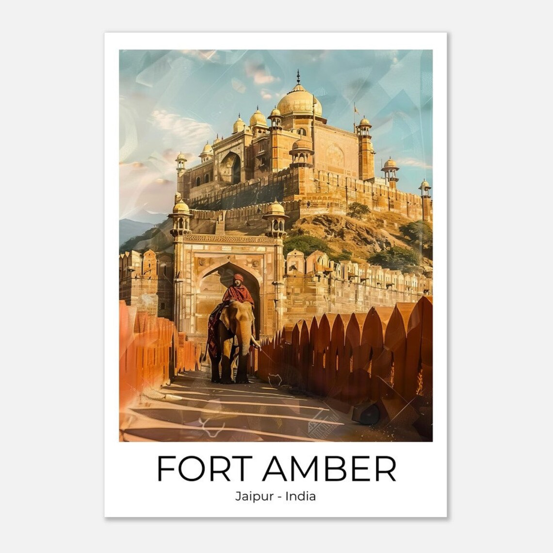 Amber Fort Jaipur India Elephant Golden Fortress Gate Travel Poster
