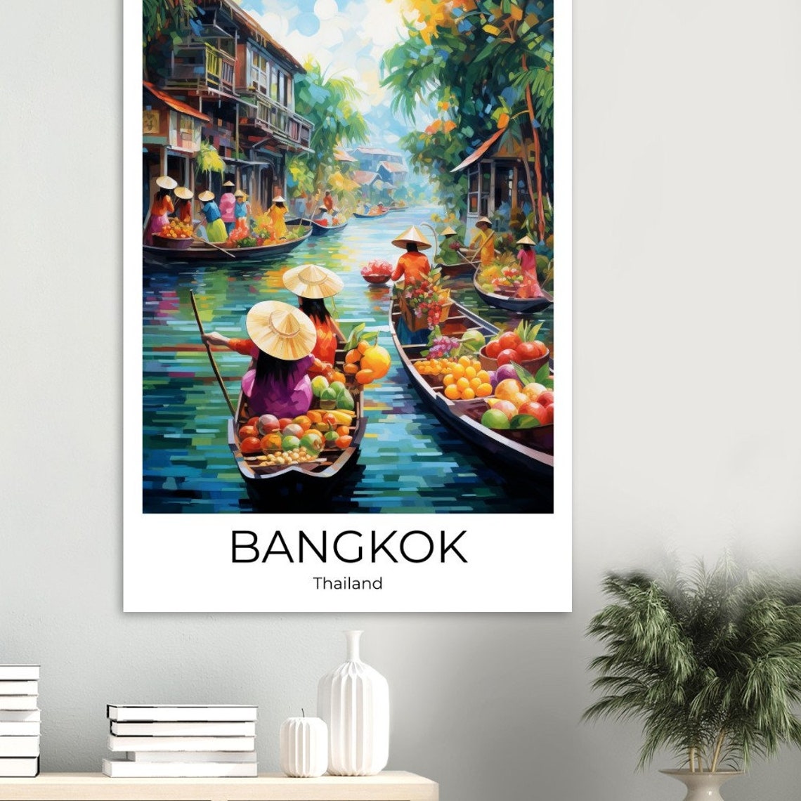 Bangkok Floating Market Watercolor Travel Poster Of Bangkok Wall Art Bangkok Travel Thailand Bangkok Wall Decoration - Image 3