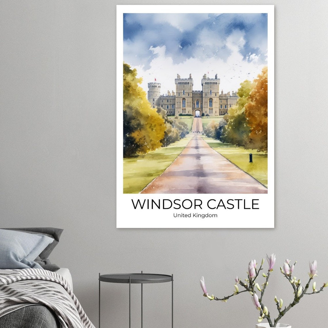 Windsor Castle Long Walk Autumn Trees Watercolor UK Travel Poster - Image 2