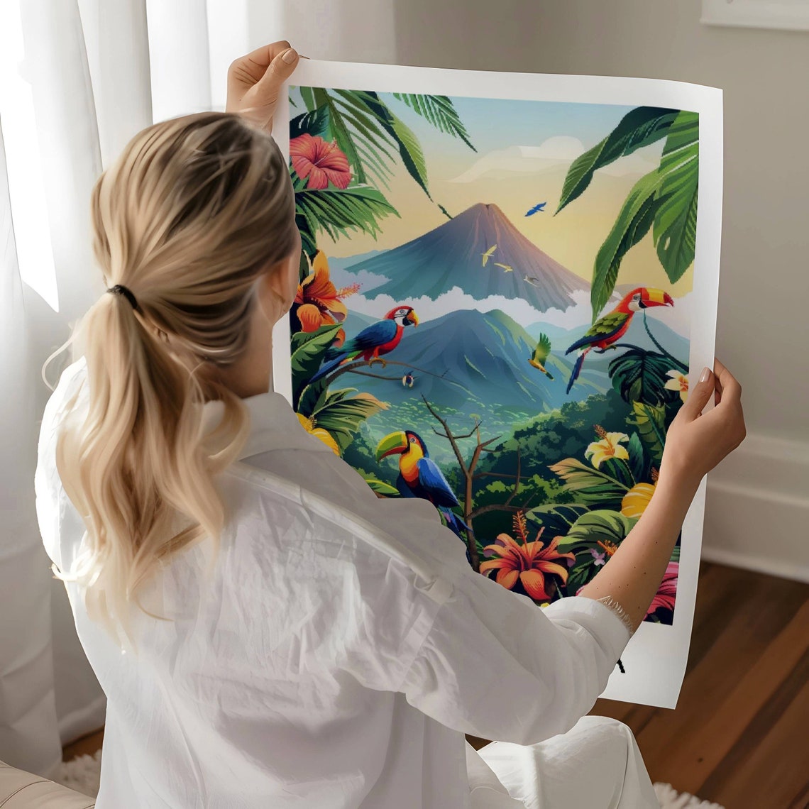 Costa Rica Jungle Toucan Parrot Volcano Tropical Wildlife Poster - Image 2