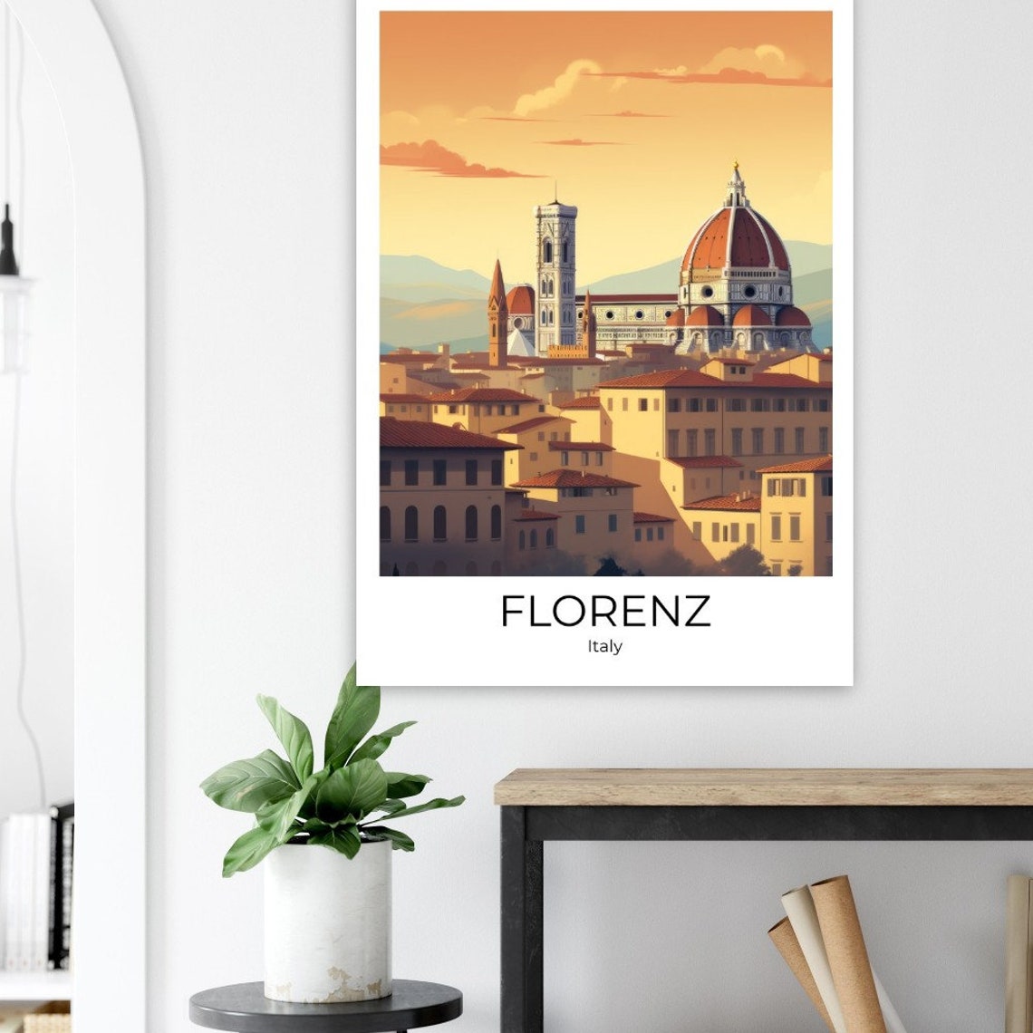 Florence Duomo Sunset Terracotta Rooftops Italy Illustration Poster - Image 2