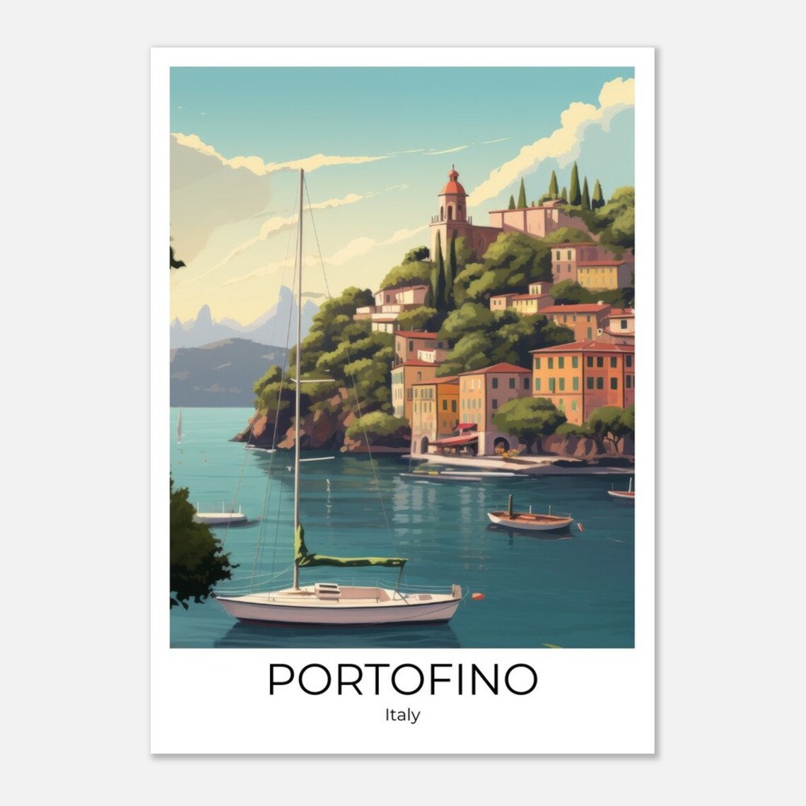 Portofino Harbor Sailboat Colorful Cliffside Italy Travel Poster - Image 2