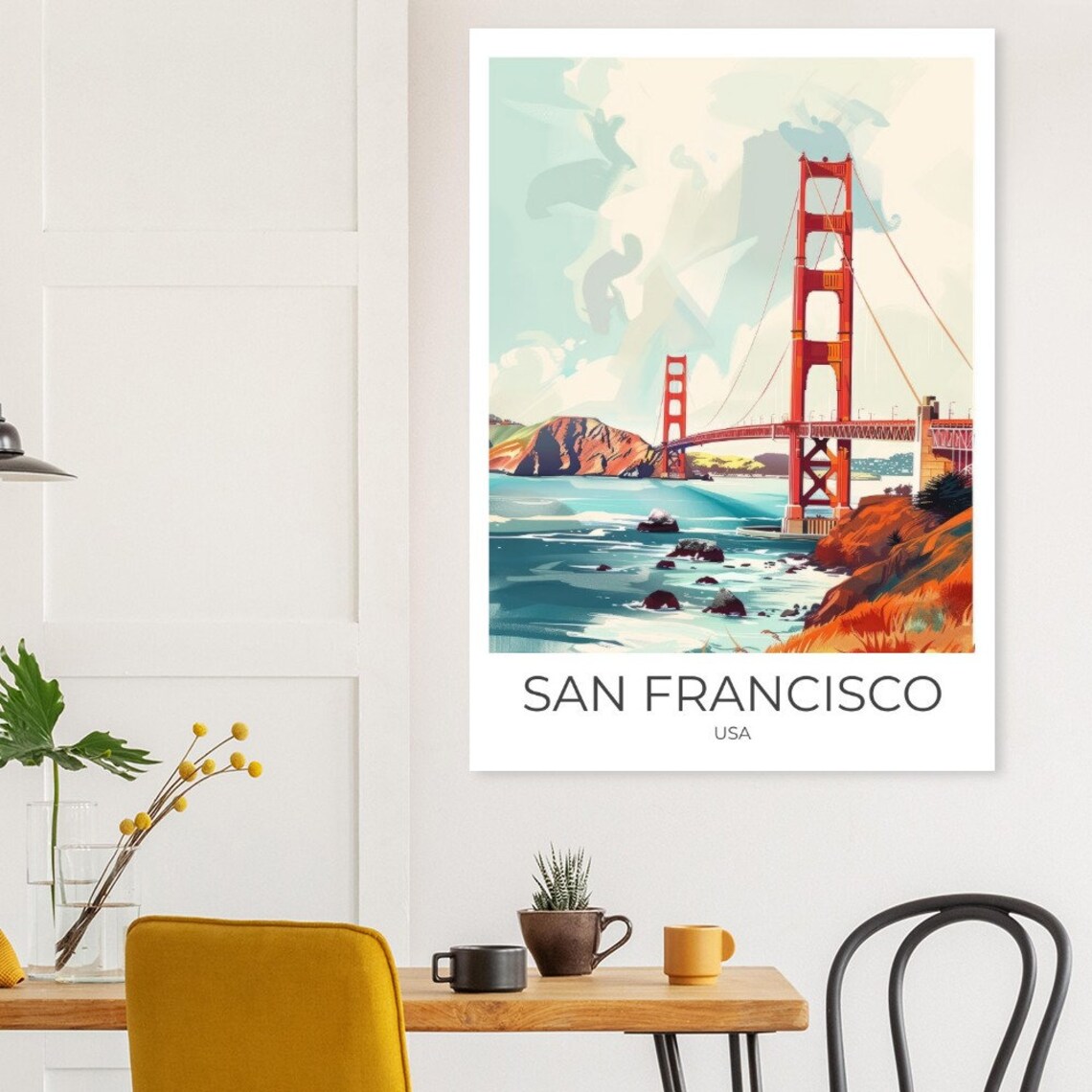 San Francisco Golden Gate Bridge Watercolor Bay View Travel Poster - Image 4