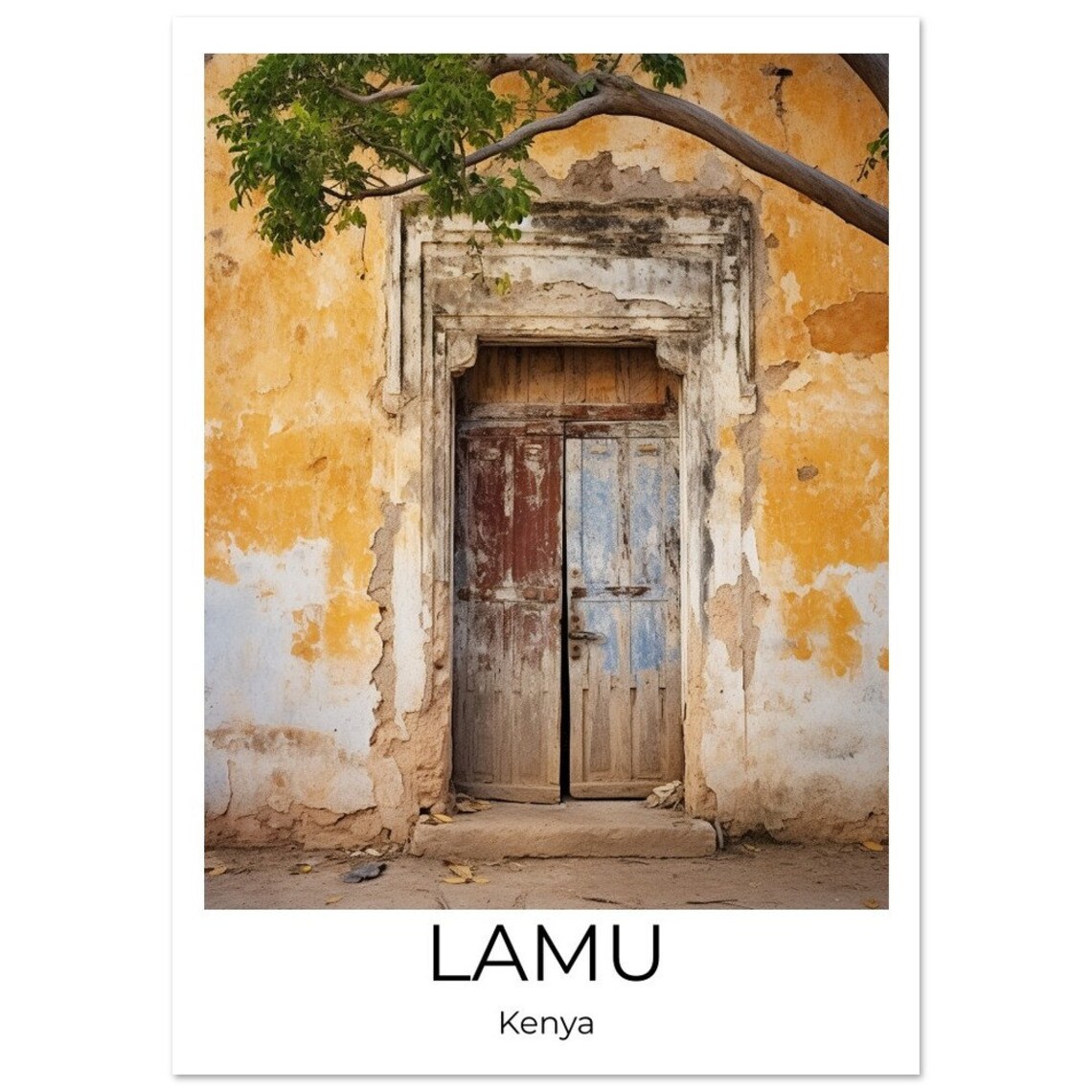 Lamu Kenya Weathered Wooden Door Old Town Facade Travel Poster - Image 2