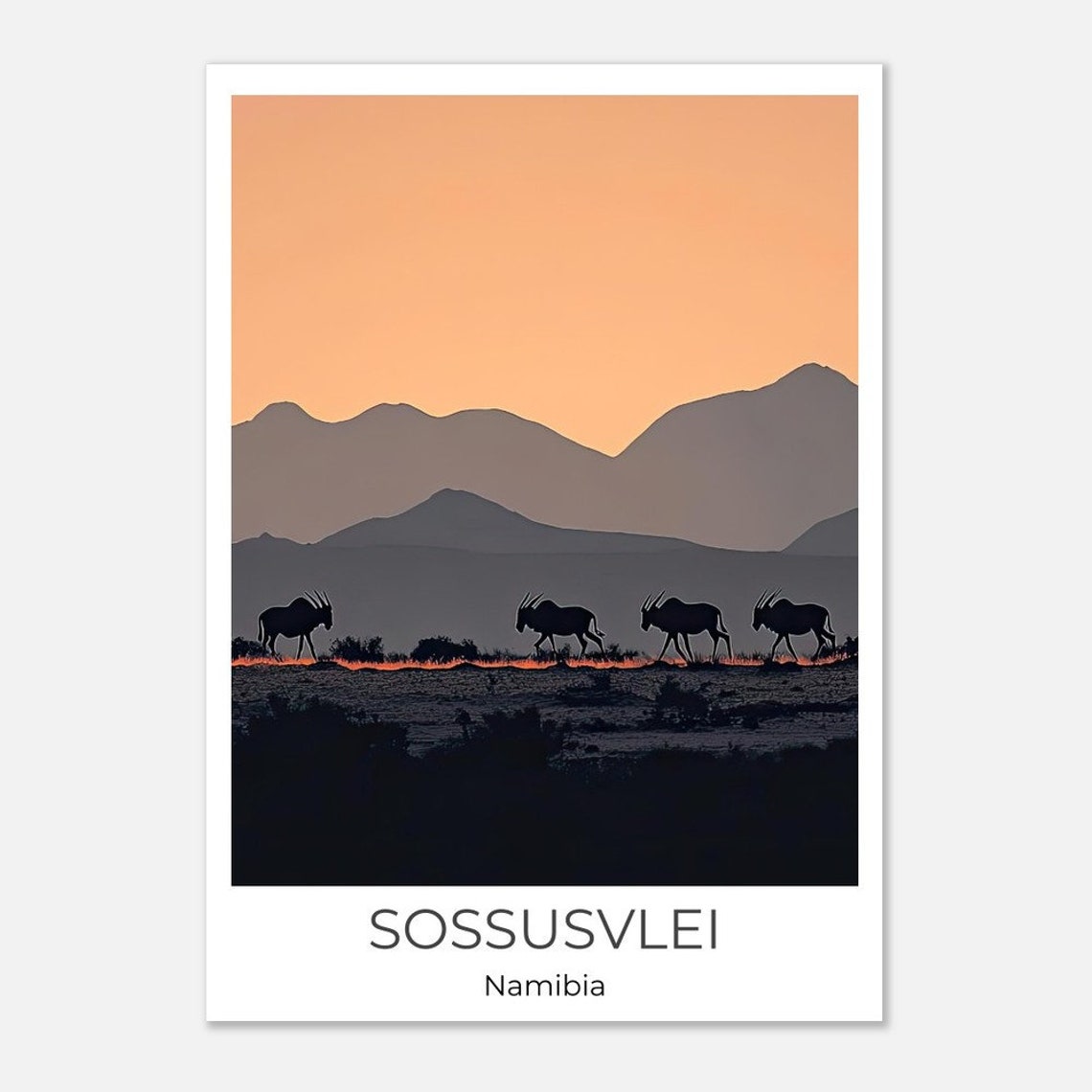 Sossusvlei Namibia Oryx Herd Sunset Minimalist Desert Travel Poster - Image 2