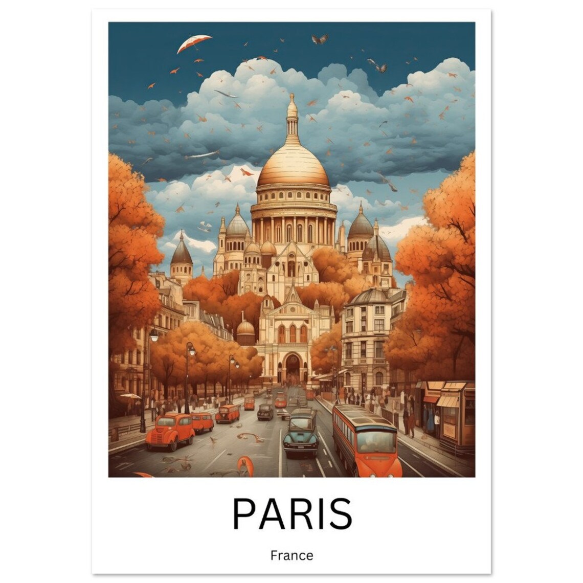 Paris Sacré-Cœur Basilica Autumn Street Scene Illustration Poster - Image 2