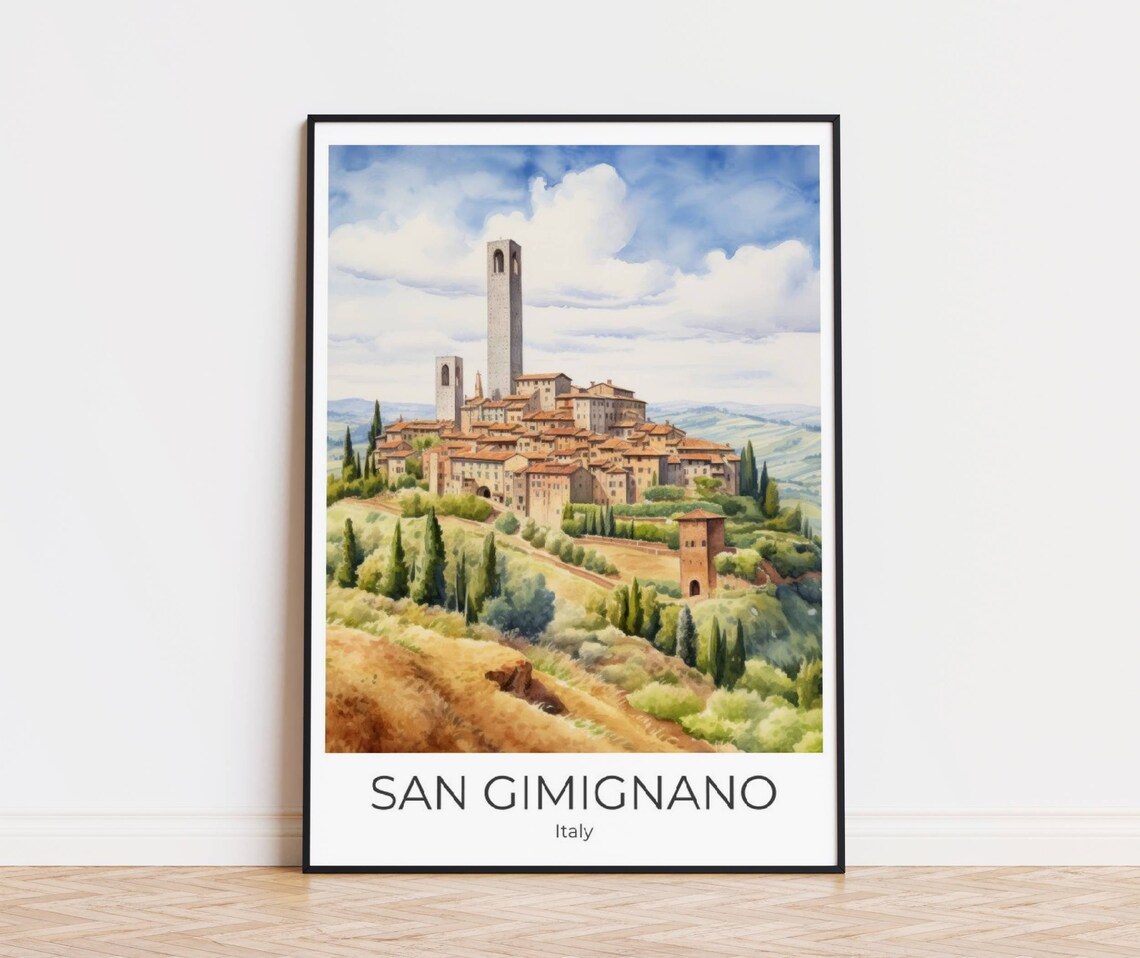 San Gimignano Italy Medieval Towers Tuscany Watercolor Poster