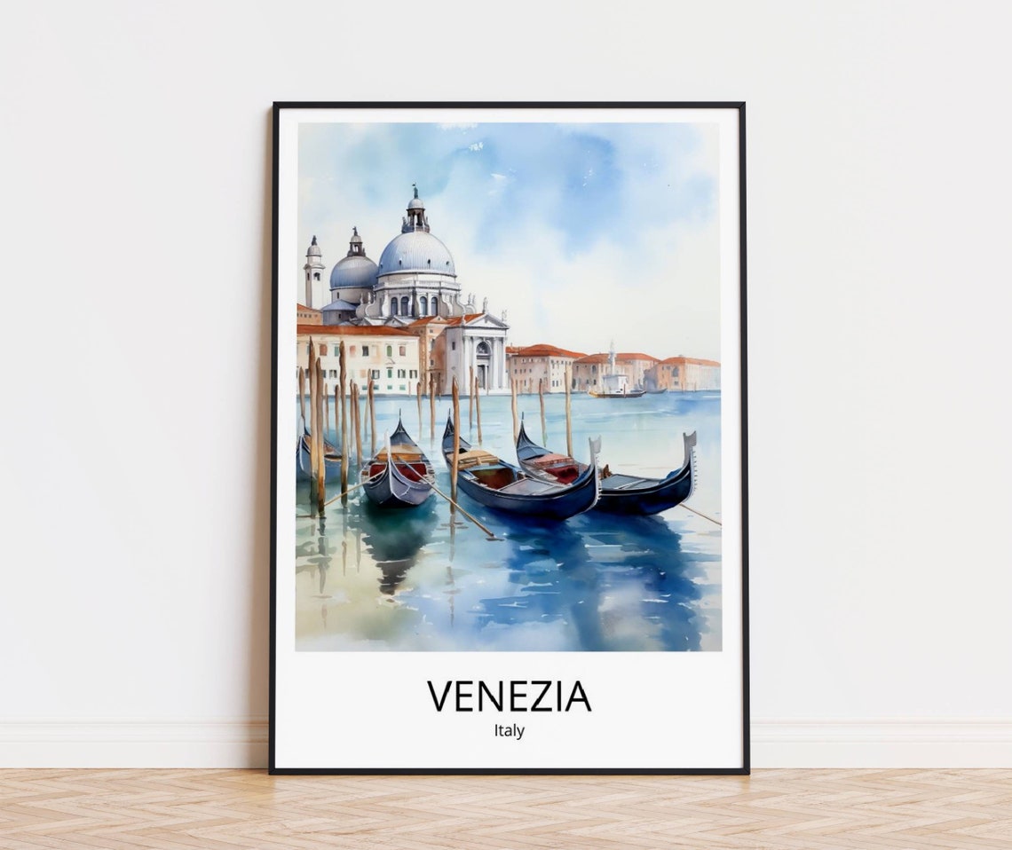 Venice Italy Gondolas Watercolor Santa Maria Salute View Poster