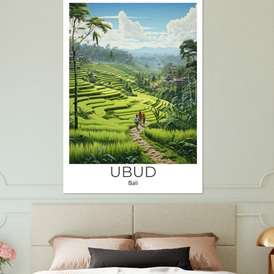 Ubud Bali Emerald Rice Terraces Jungle Path Walkers Travel Poster - Image 2