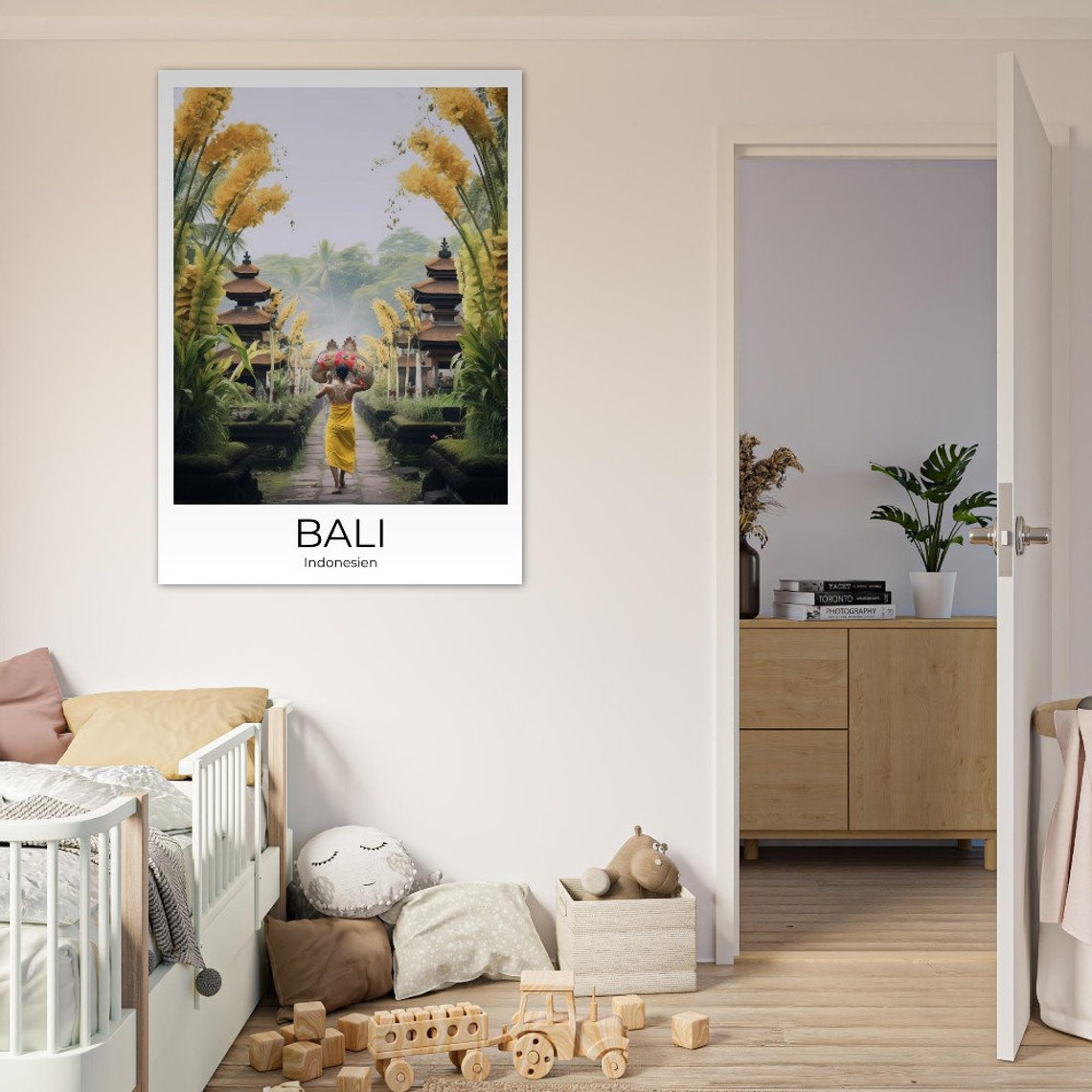 Bali Indonesia Woman Carrying Offerings Temple Pathway Poster - Image 3
