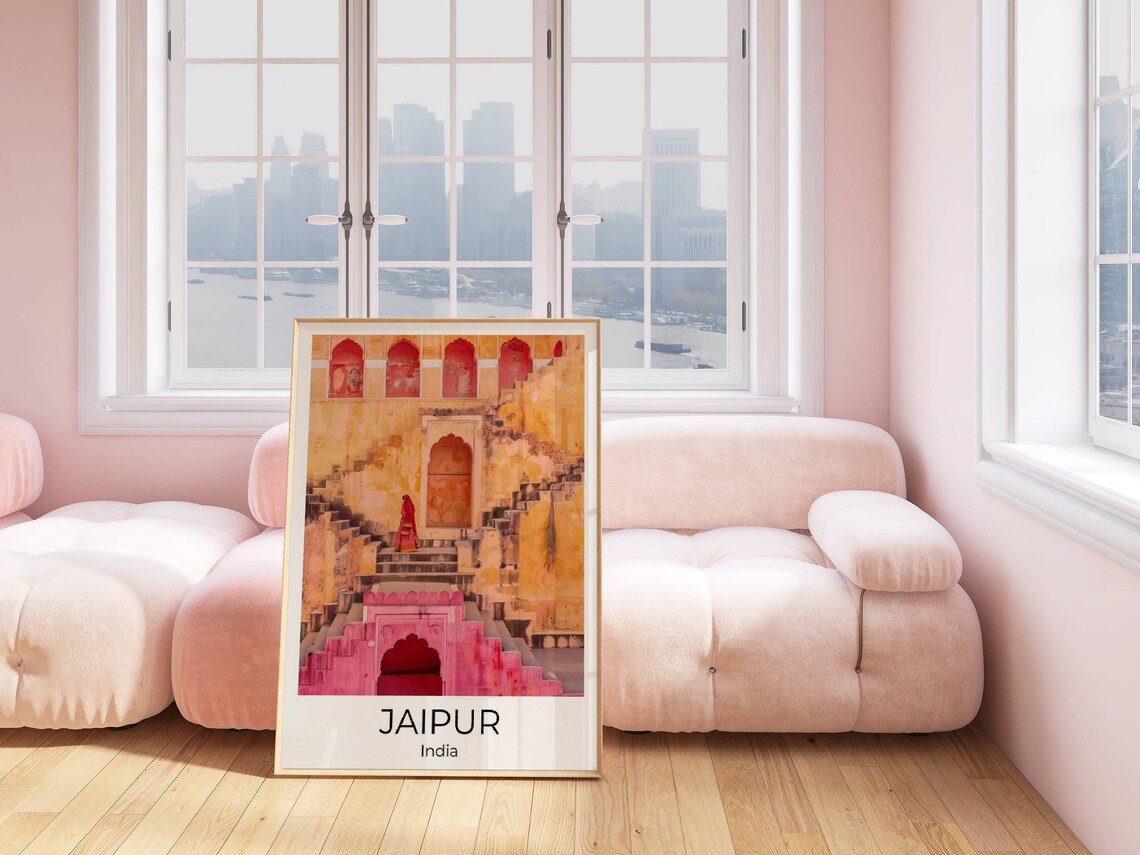 Jaipur Historic Stepwell with Pink Staircase India Travel Poster - Image 3