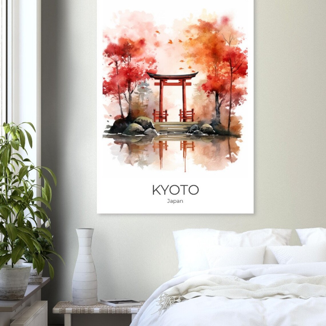 Kyoto Red Torii Gate Autumn Maple Watercolor Japan Travel Poster - Image 4