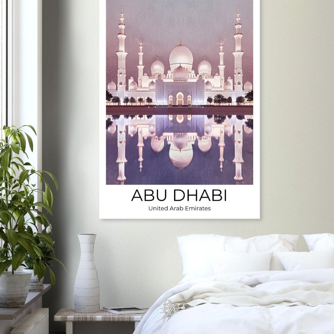 Abu Dhabi Grand Mosque White Marble Night Mirror Image Poster - Image 2