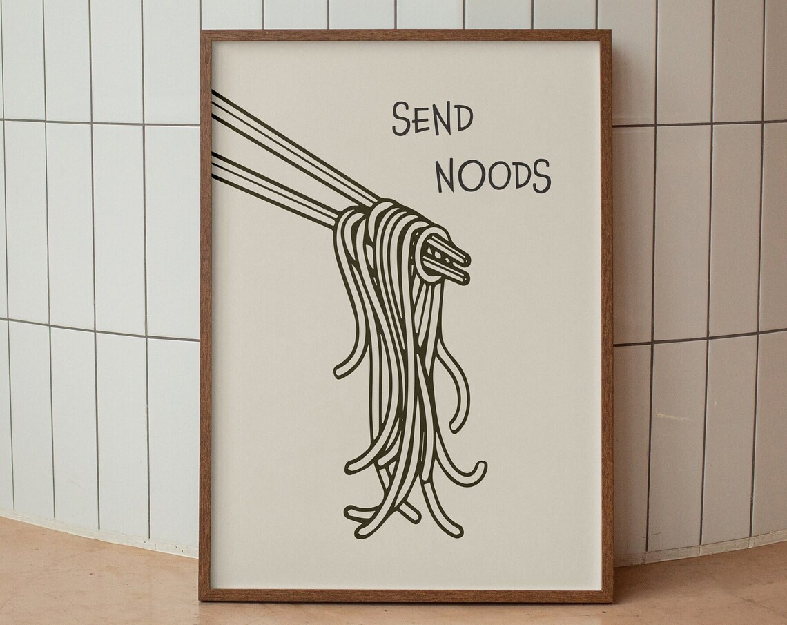 Send Noods Chopsticks Noodles Illustration Cream Kitchen Poster