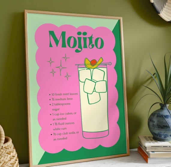 Mojito Retro Drink Framed Poster Vintage Home Bar Wall Art
