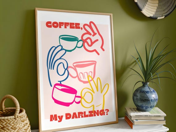 Italian Coffee Kitchen Art Poster Framed Ready To Hang Unique Wall Decor