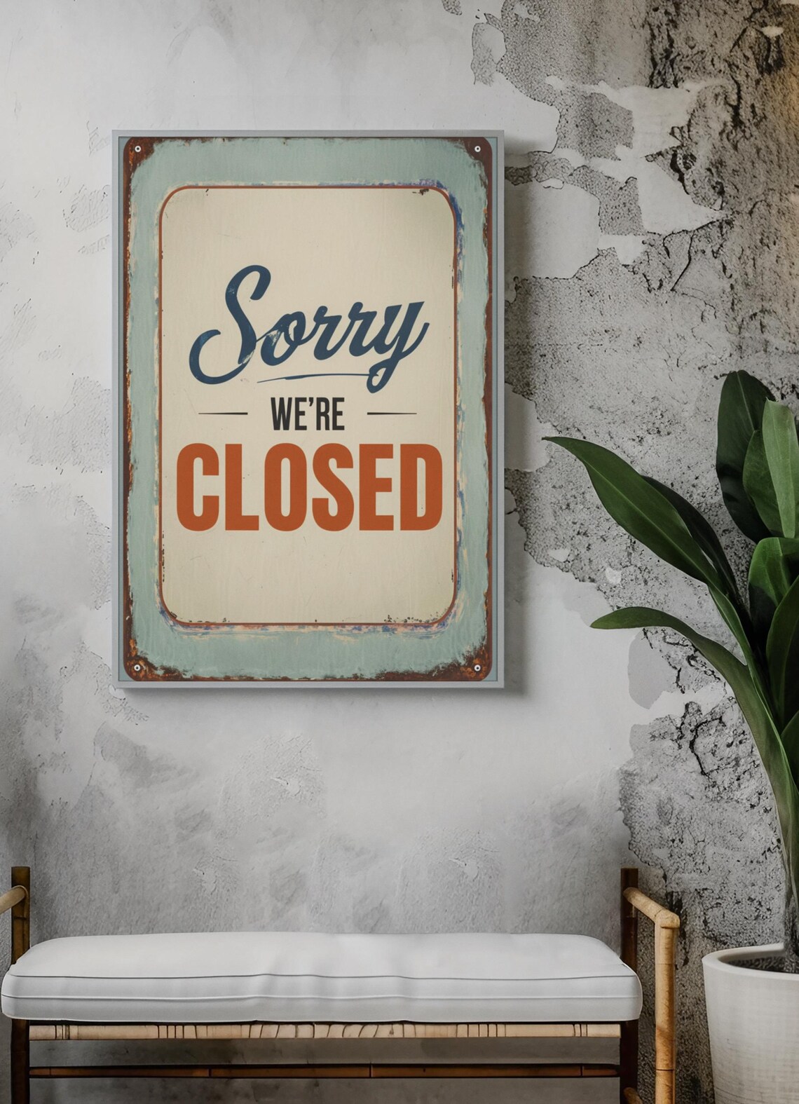 Vintage Sorry Were Closed Rustic Wooden Sign - Image 3