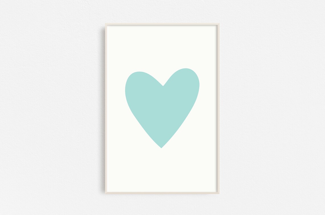 Blue Heart Minimalist Love Nursery Baby Room Modern Art Poster