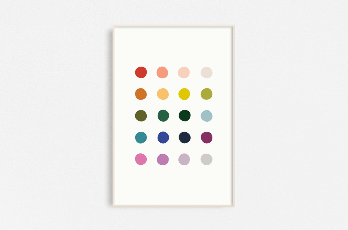 Colorful Dot Grid Abstract Rainbow Mid Century Modern Art Poster