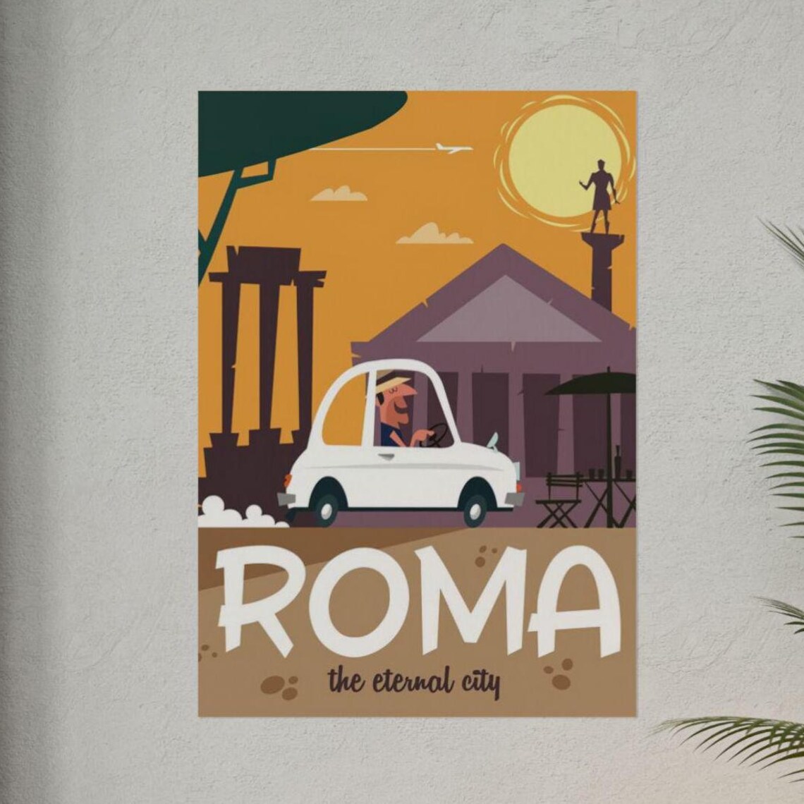 Roma the Eternal City Orange Sunset Classic Vintage Travel Poster
