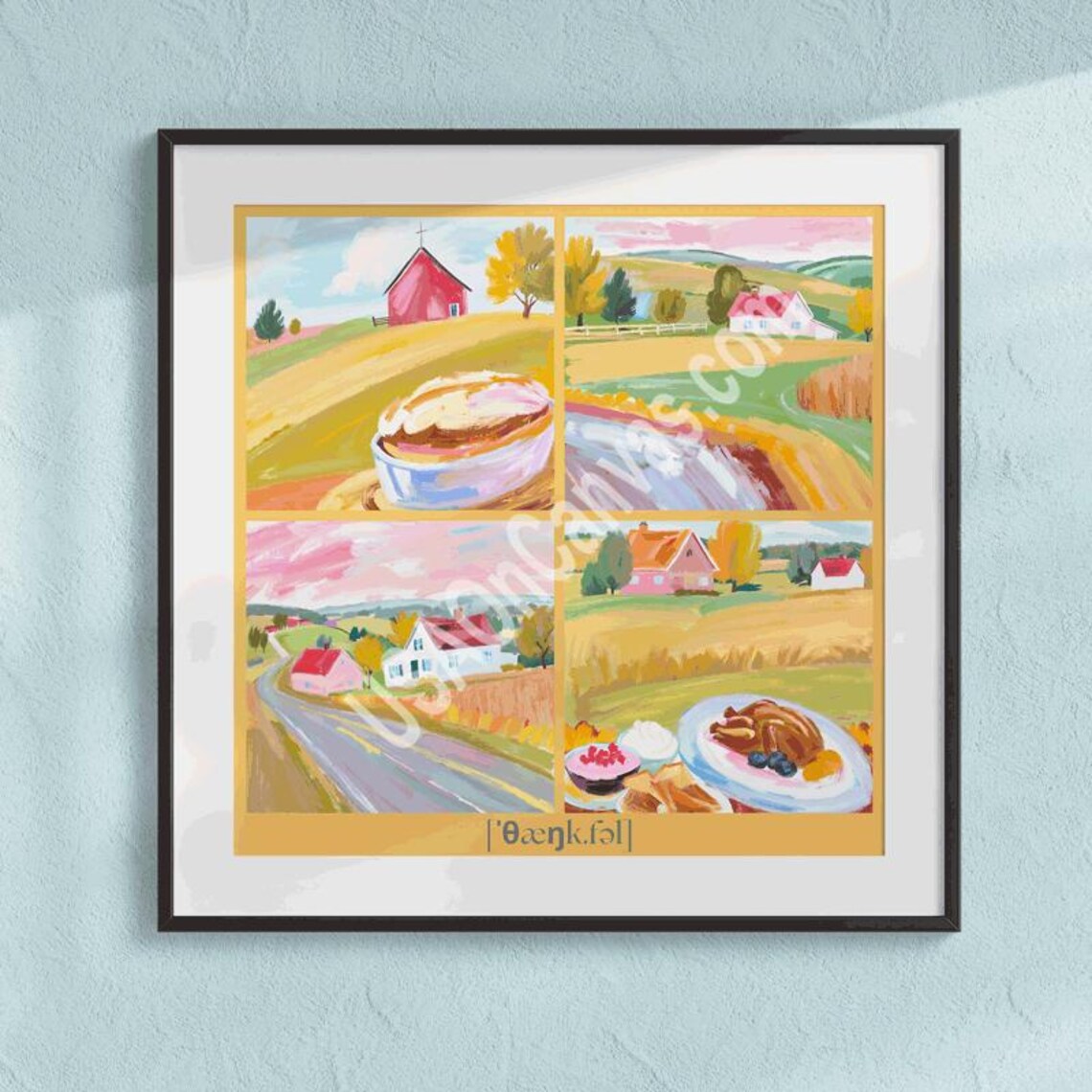 Thankful Harvest Collage of Farm Scenes and Autumn Dishes Poster