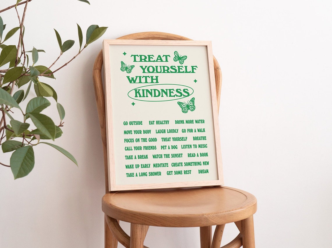 Treat Yourself With Kindness Self Care Checklist Green Quote Poster - Image 2