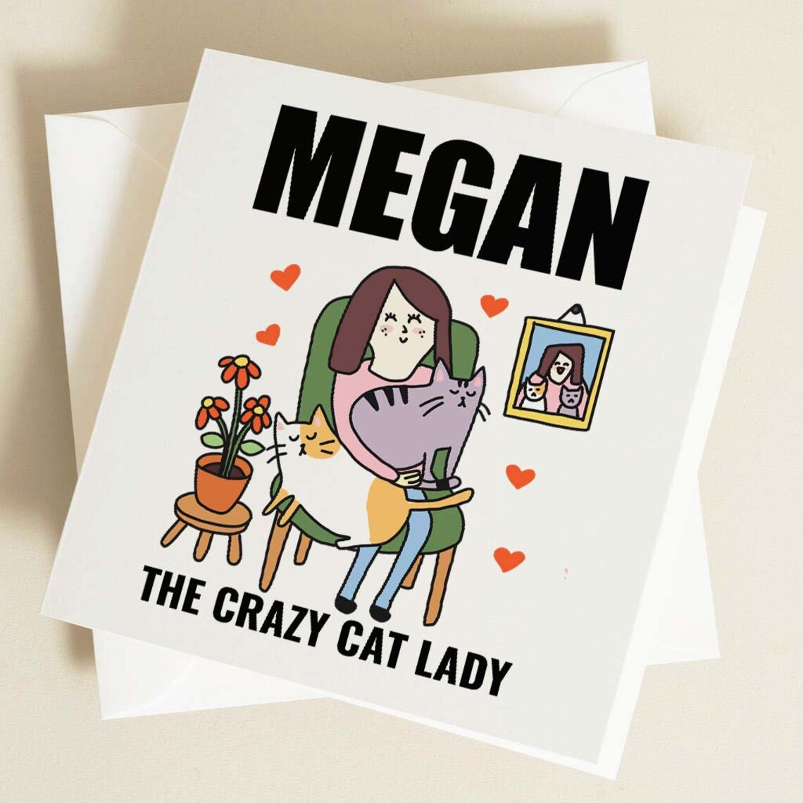Megan The Crazy Cat Lady Personalised Cat Lover Birthday Card Gift - Image 3
