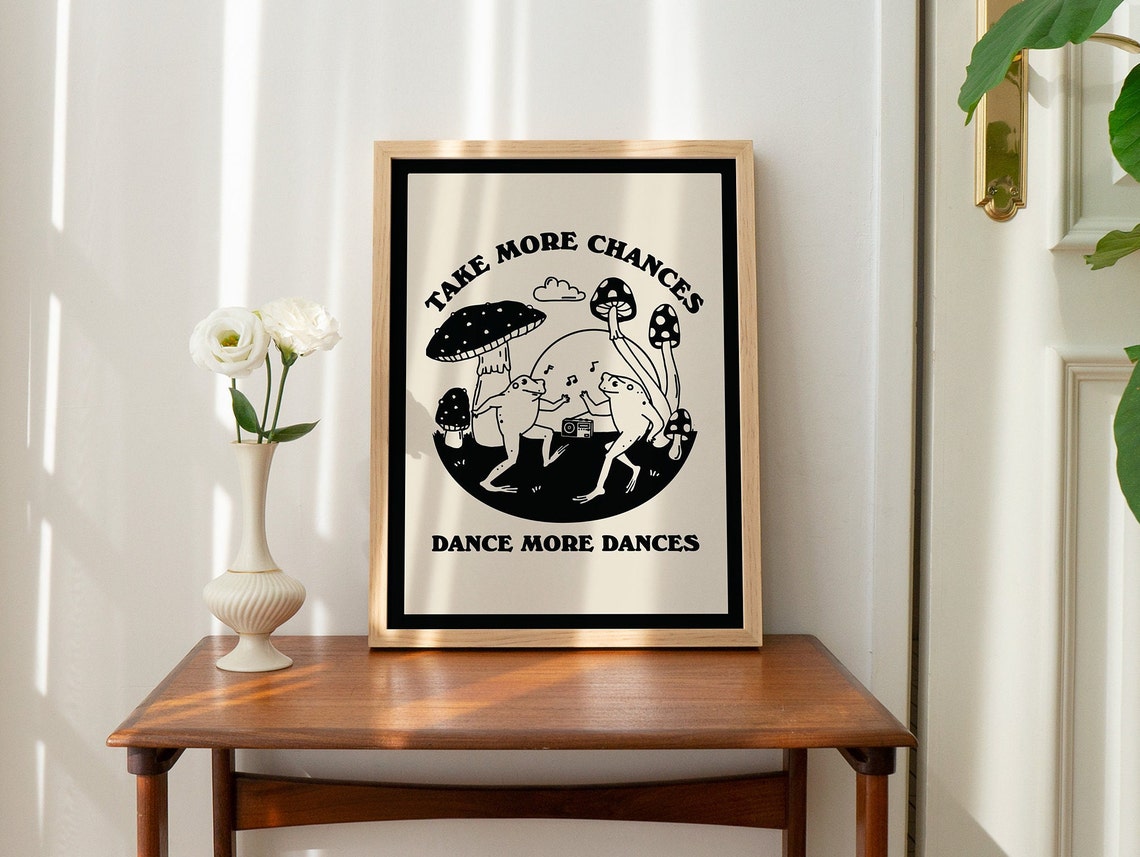 Dancing Frogs Retro Print Print Eclectic Wall Art 80s 70s Wall Decor Poster Black Line Print - Image 2