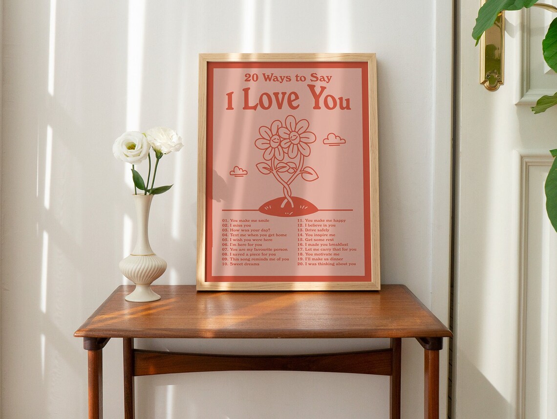 I Love You Retro Typographic Poster, Cute Wall Decor - Image 2
