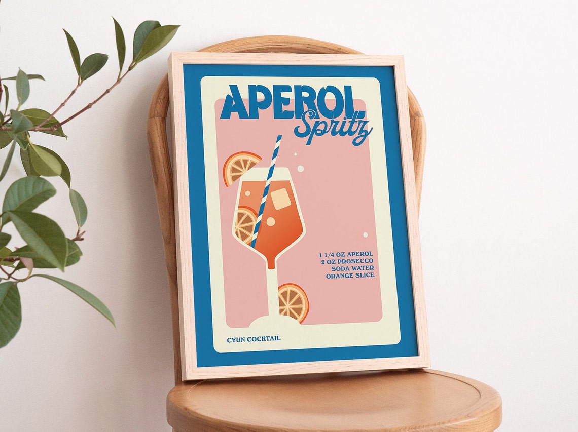 Aperol Spritz Retro Cocktail Recipe Royal Blue Kitchen Poster - Image 4