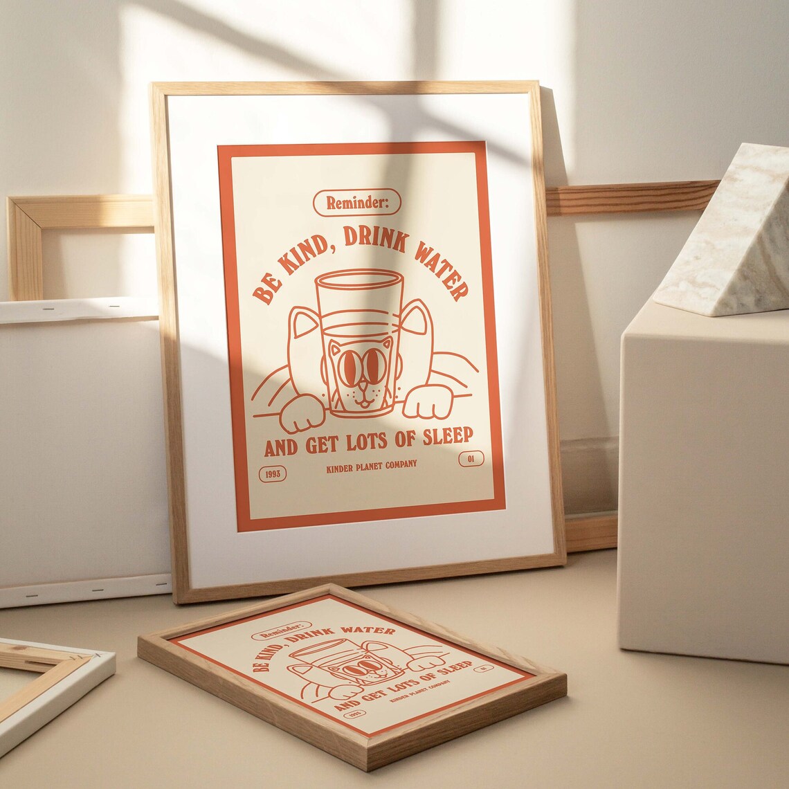Retro Cat Water Print, Be Kind Drink Water Quote - Image 3
