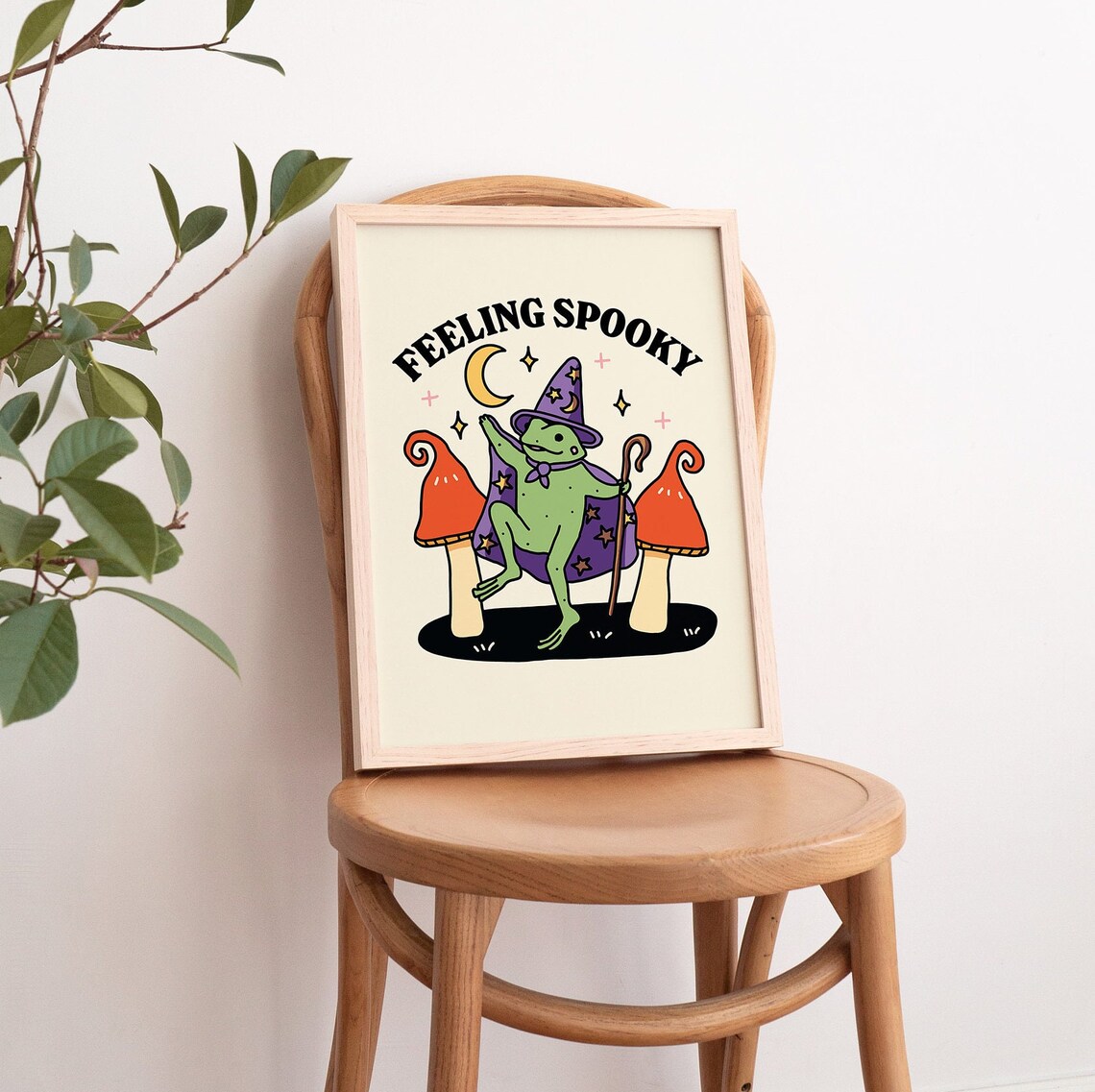 Wizard Frog Halloween Art Print, Spooky Mushroom Decor - Image 2