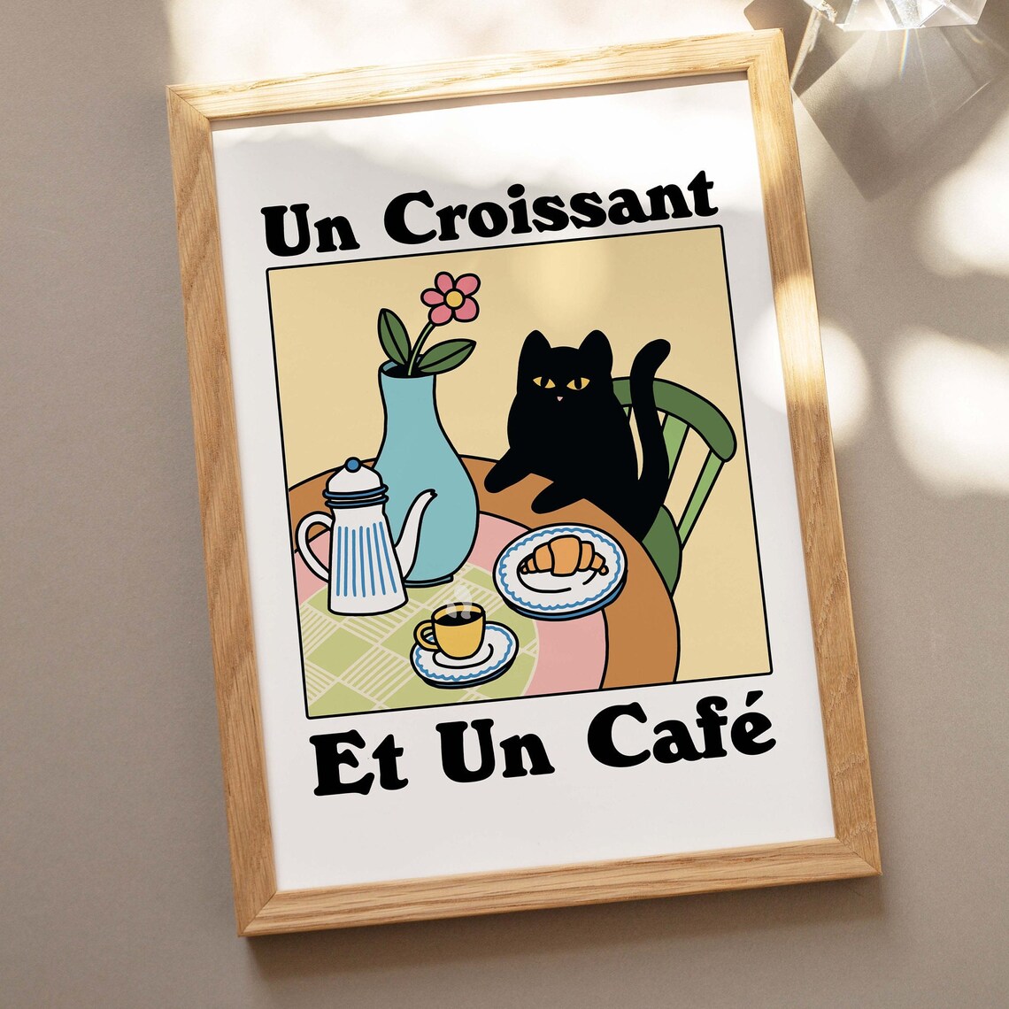 French Cafe Cat Print, Croissant Kitchen Poster - Image 4