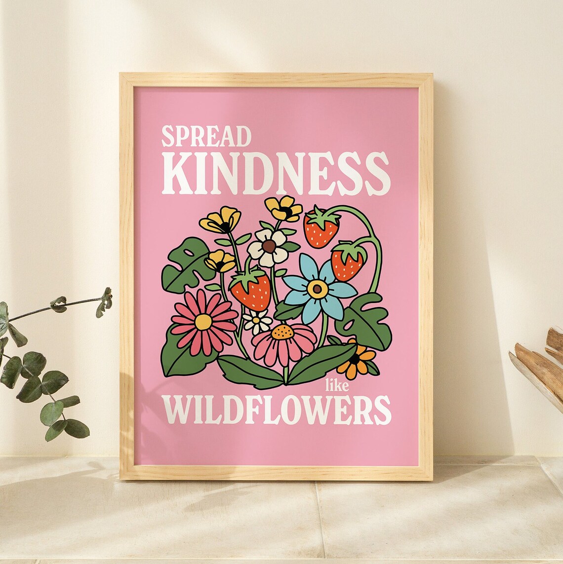 Pink Wildflowers Botanical Print, Flower Market Quote