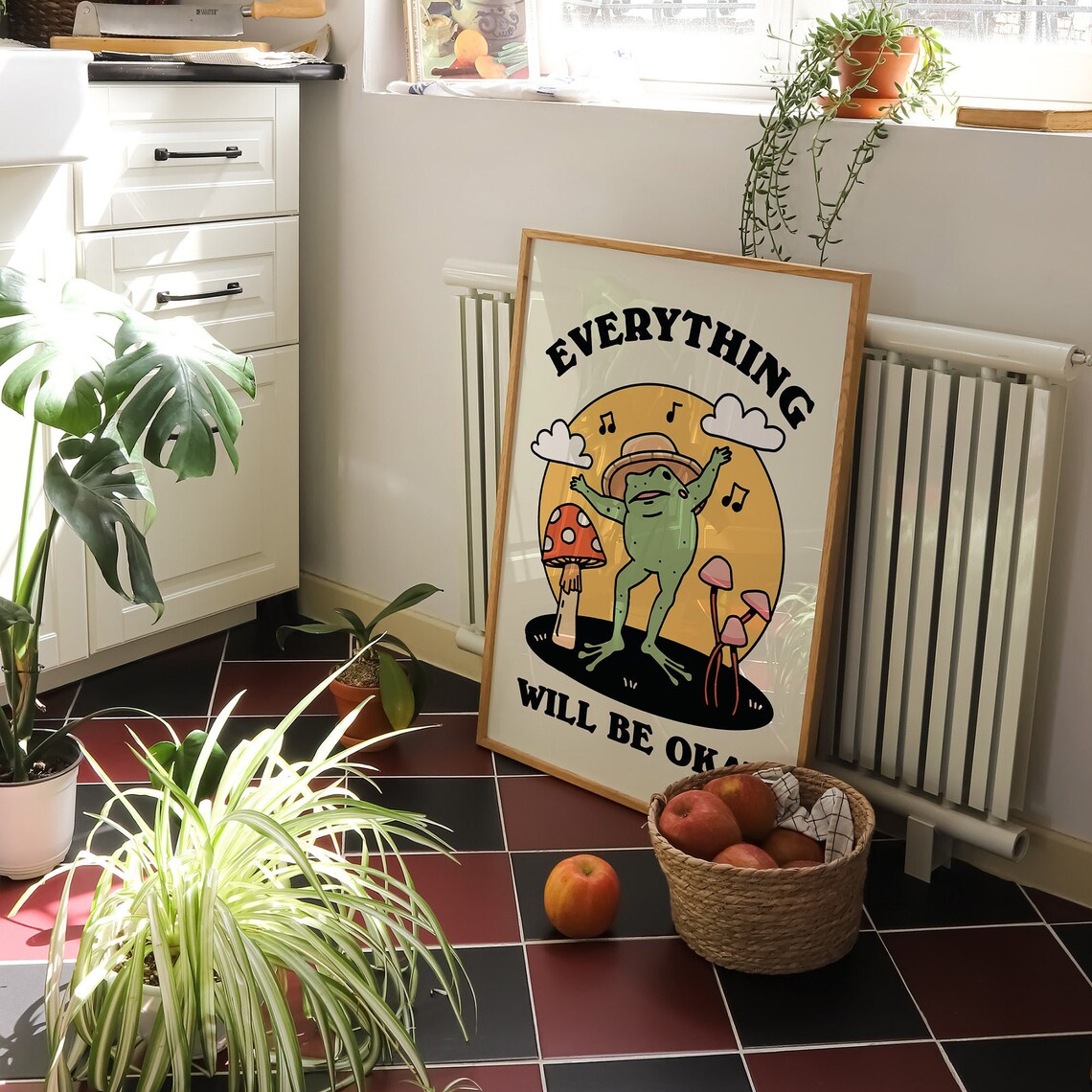 Everything Will Be Okay Frog Print Cute Mental Health Positive Wall Art Poster - Image 2