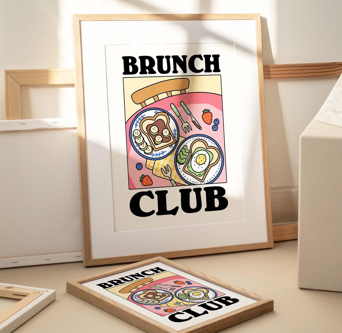Brunch Club Cute Retro Breakfast Toast Eggs Kitchen Cafe Poster - Image 2