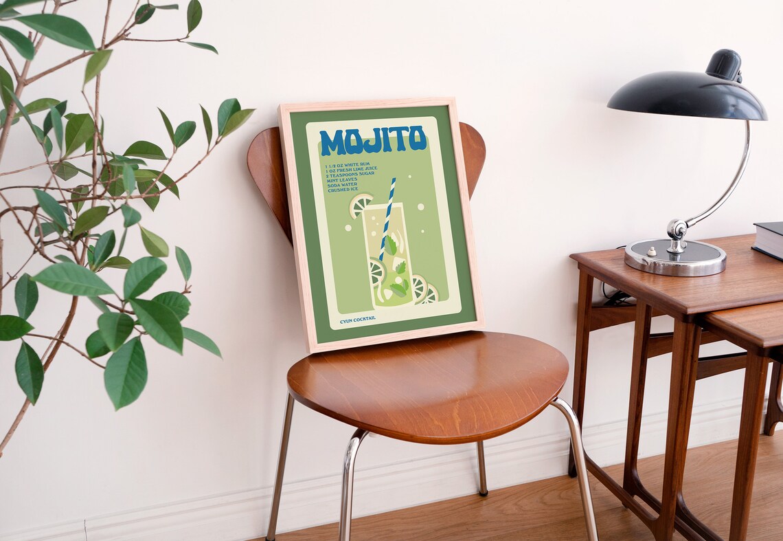 Minimalist Mojito Cocktail Recipe Art Print - Image 3