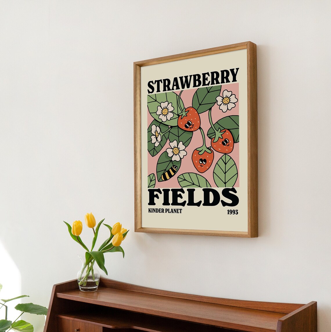 Strawberry Botanical Print, Retro Typography Poster - Image 2