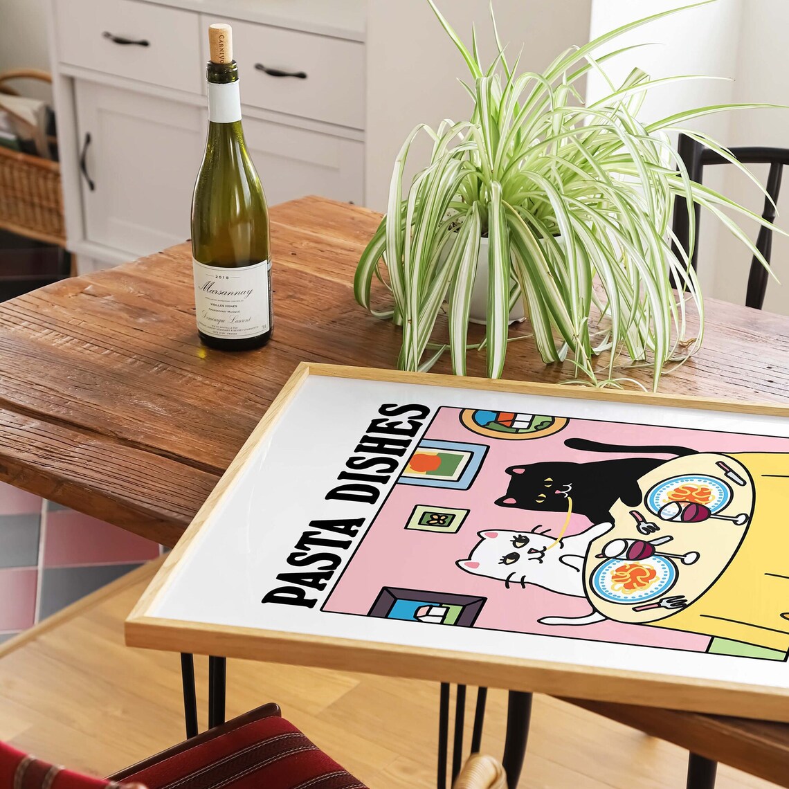 Pasta Dishes French Kisses Funny Cats Dinner Date Wall Art Print - Image 2